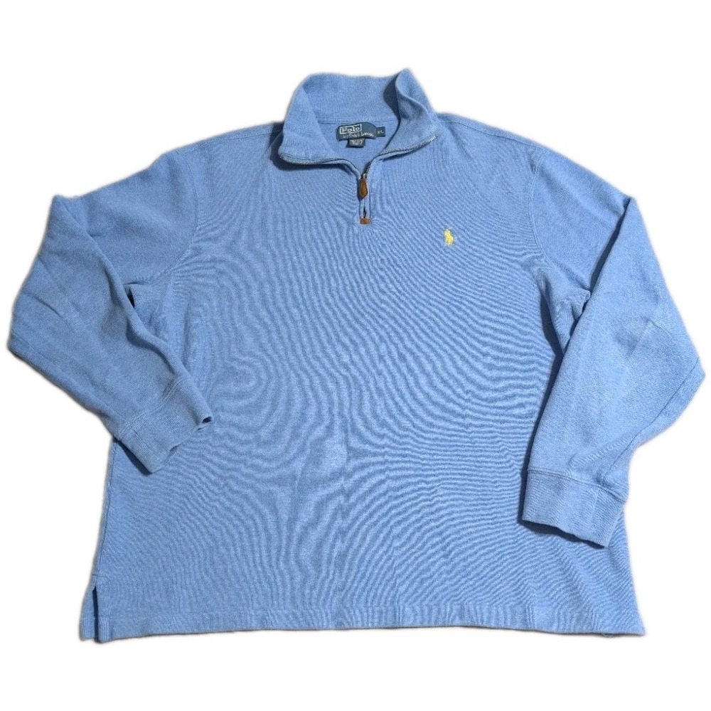 Polo Ralph Lauren Quarter Zip Sweater Mens XL Blue Cotton Pullover Pony Logo